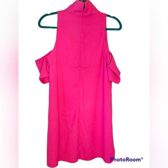 Beau Tissu Bevello Size S Hot Pink Mock Neck Cold Shoulder Dress NWT - Picture 4 of 8